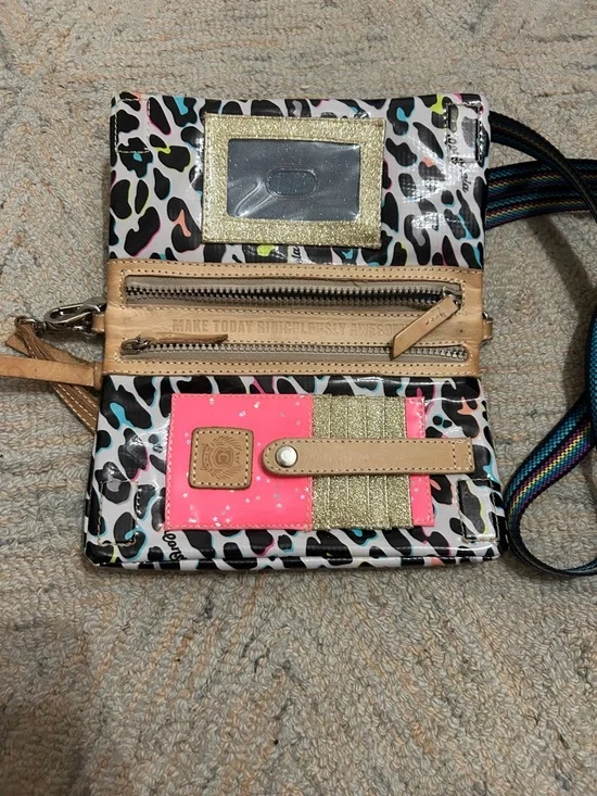 Bright Leopard Crossbody Bag with Striped Strap - Picture 2 of 3